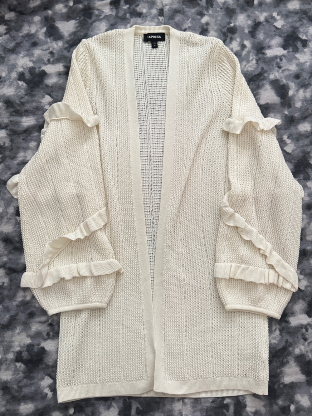 Express Cream Open Knit Ruffle Cardigan